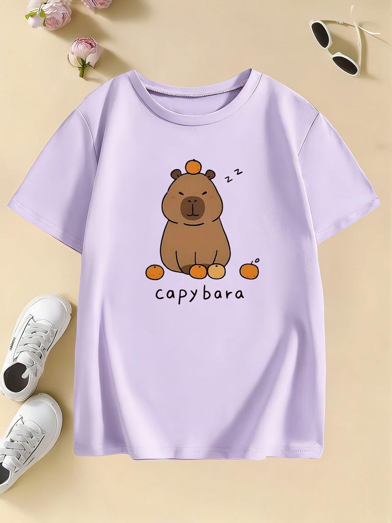 Cartoon Trendy Capybara T Shirts Kids Childrens Tshirt Boys Girls Short Sleeve Summer Spring Casual Top Tee Shirt