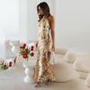 Женское весеннее платье без рукавов с цветочным принтом, летнее повседневное платье А-силуэта с открытой спиной и высокой талией, длинное платье со шнуровкой, размер S-XL