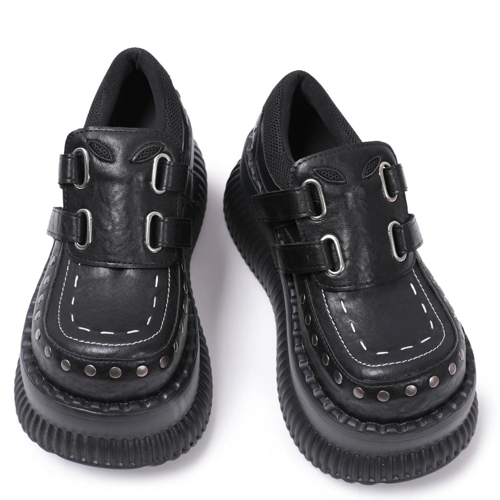 Модные металлические декоративные цепочки, круглый носок, толстая подошва, платформа, массивные каблуки, женские туфли-лодочки на липучке, модная панк-готика, западный стиль, уличная обувь