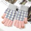 Winter New Full Finger Touch Screen Women's Warm Knitted Woolen Gloves with Checkered and Fleece Interlaced Fingers for Cycling To Keep Warm