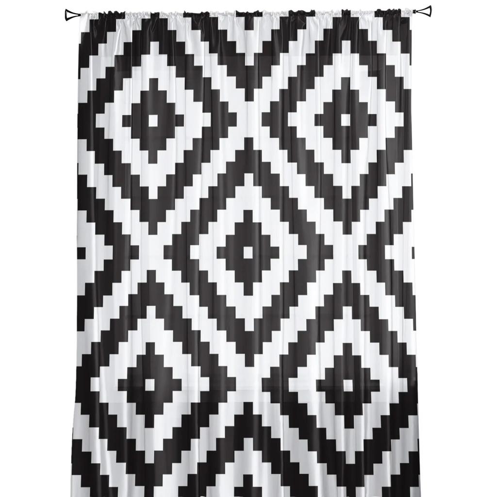Черно-белые тюлевые шторы с неправильной геометрией для гостиной, спальни, декор, шифоновая прозрачная вуаль, кухонная оконная занавеска