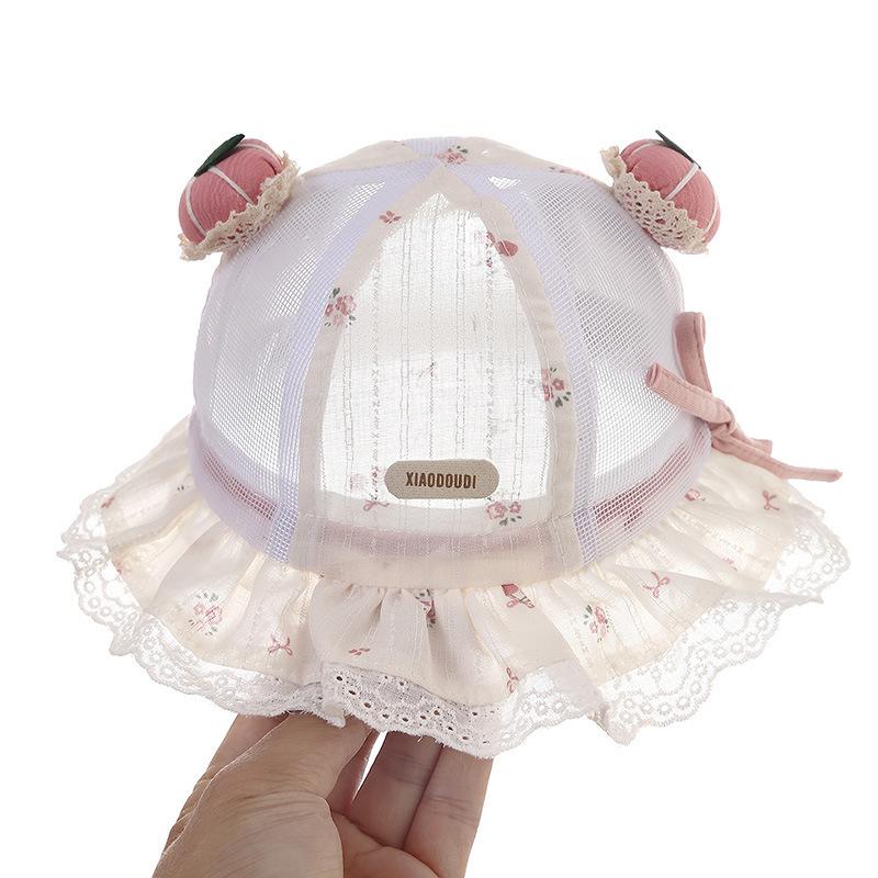 Baby Girl Summer Breathable Mesh Bucket Hat 5-18 Months Lace Trim Pumpkin Decor Sun Protection Cap