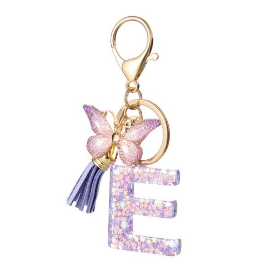 Purple Series Keychain Pendant Sequins Star Initial Letter Key Chain