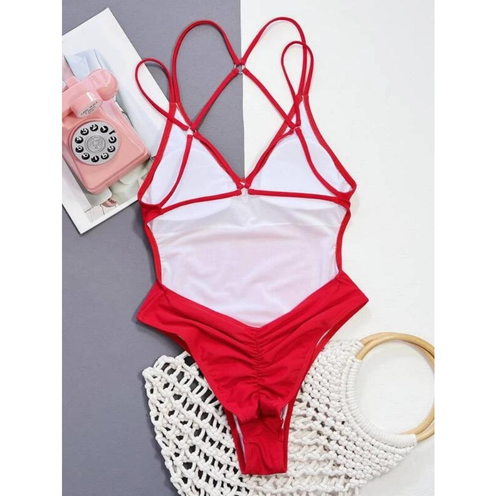 European and American Sexy Hollow Halter Beautiful Back One-piece Swimsuit Sexy Bikini