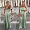 Elegant 25th Anniversary Strapless Pleated Long Pants Set In Solid Color