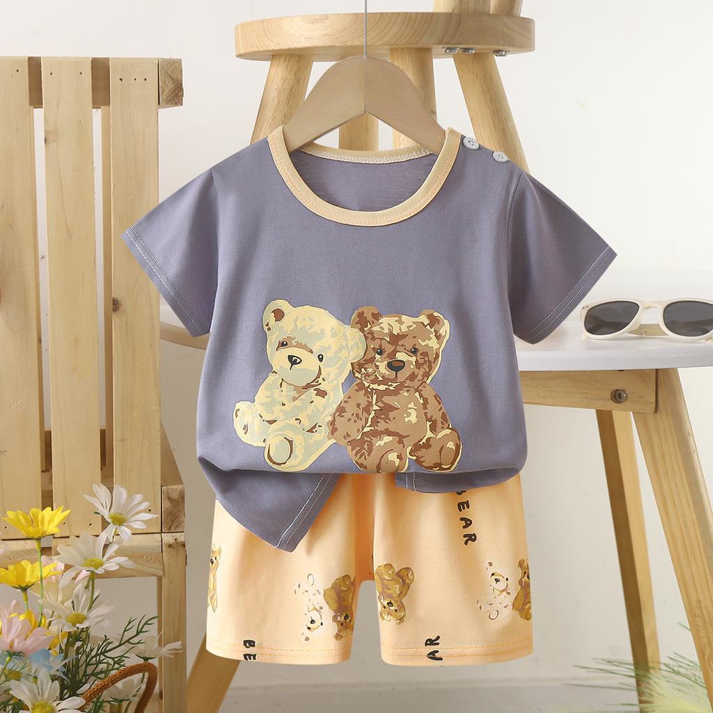 Children's Casual Short-sleeved Summer Cotton T-shirt Set for Boys and Girls