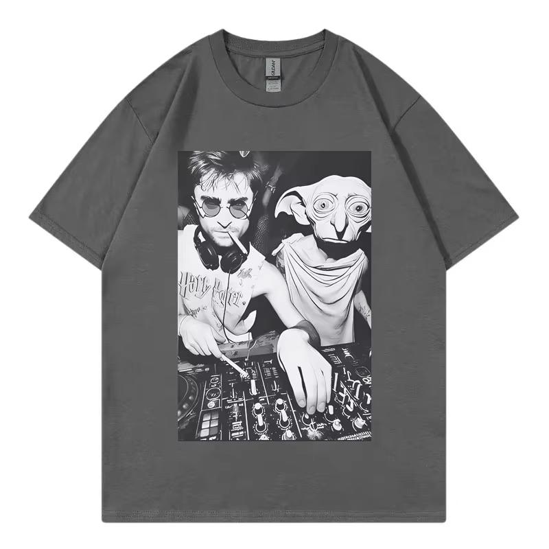 Funny With Dobby The House Elf DJ Smoking Meme Women T Shirt Gothic Vintage Short Sleeve T-shirt Fashion Casual Loose T-shirts