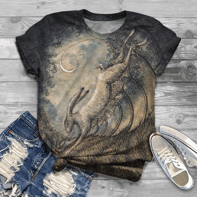 Летняя Новая Городская Женская Повседневная Футболка С Коротким Рукавом С Круглым Вырезом И 3D-Принтом Свободного Кроя В Ретро Стиле