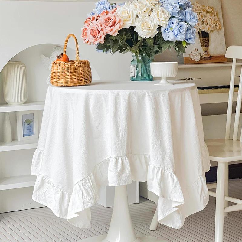 Белые круглые скатерти Ретро Фермерский дом Моющиеся тканевые скатерти для ресторана, кухни, свадебной вечеринки, рождественские украшения