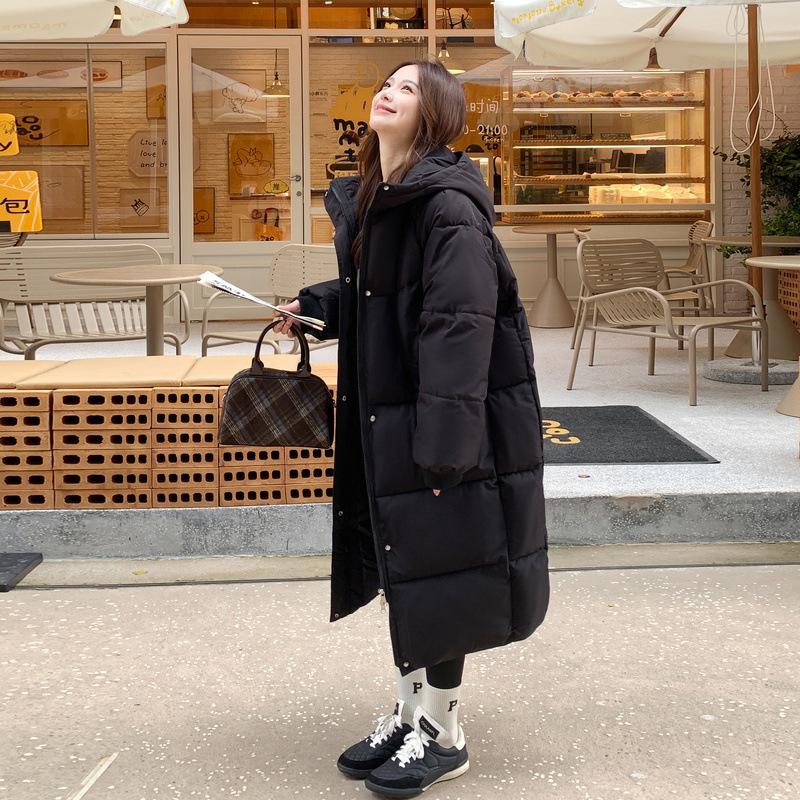 Пуховик женский длинный зимний новый корейский стиль свободный и маленький утолщенный до колена хлопковый жакет для женщин