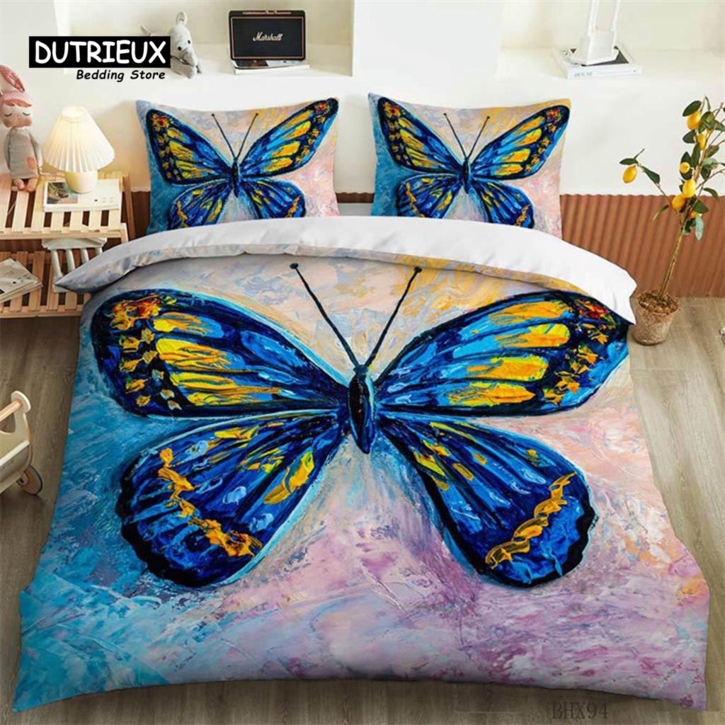 Мягкий комплект постельного белья с изображением бабочек размера «queen-size» для девочек и женщин, декор для комнаты, модный пододеяльник из микрофибры с 3D-принтом и наволочками
