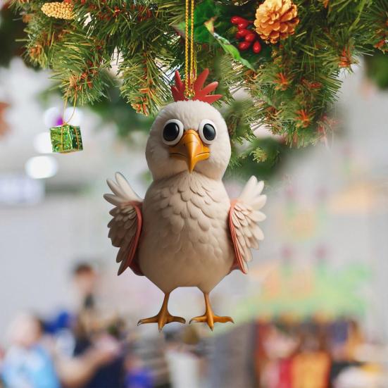 Рождественская елка, украшение в форме курицы, реалистичный внешний вид, мультяшный подвесной кулон, кольцо для ключей от автомобиля, украшение, подарок
