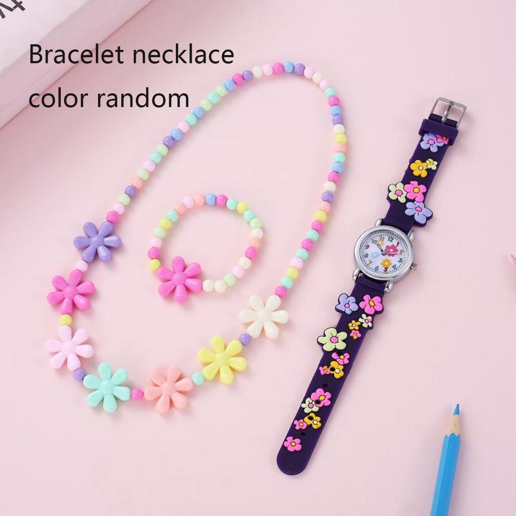 Cute and Creative Flower Shaped Children's Quartz Watch, Bracelet Necklace Set, Girls' Accessories, Christmas and New Year Gifts
