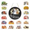 Housewarming Gift For New Home Interchangeable Seasonal Welcome Sign for Front Door, 12 Inch Round Wood Hanging Wall Art Garden with 15/16 Holiday