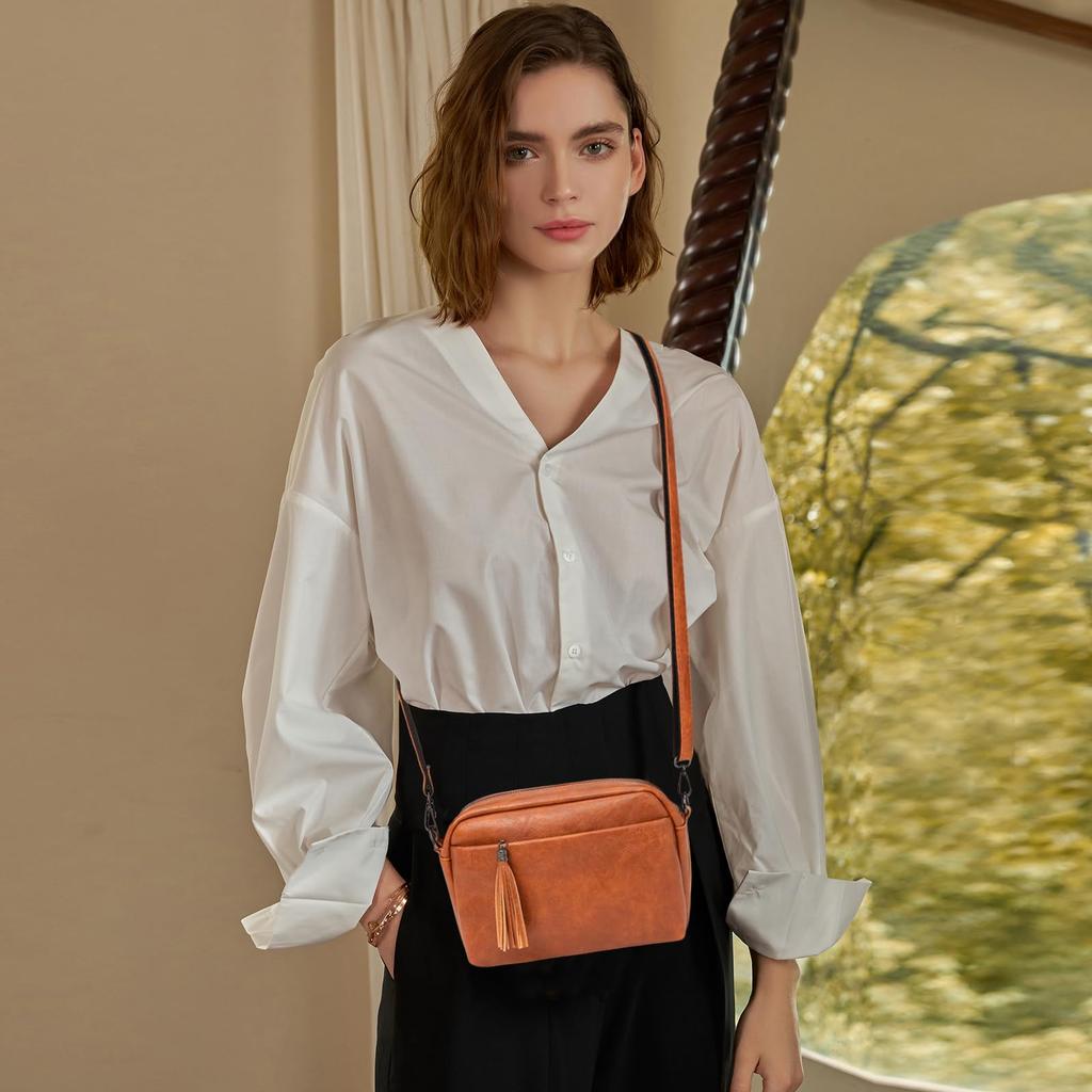 Shoulder PU Multiple Perfect for and Any Brown NICOLE&DORIS Women's Bag, Small, Crossbody, Leather, 2-Way, Cute, Tassel, Pockets, Popular, Waterproof,