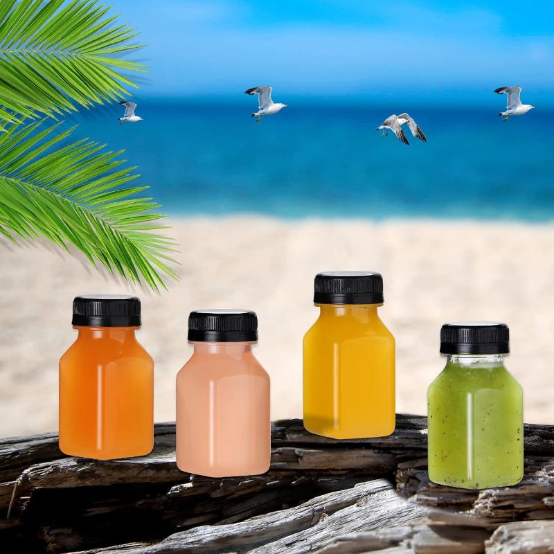 Контейнер для напитков 4 шт. Бутылки для сока 120 мл Пустые Прозрачные Бутылки Квадратные Пластиковые для Кофе, Молочного чая с крышкой