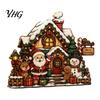 Rustic Winter Home Accents Christmas Wooden House Ornament, Santa Claus/Snowman/Elk Sleds/Winter Cabins Sturdy Wood Snowman Ornament Scene Figurines,
