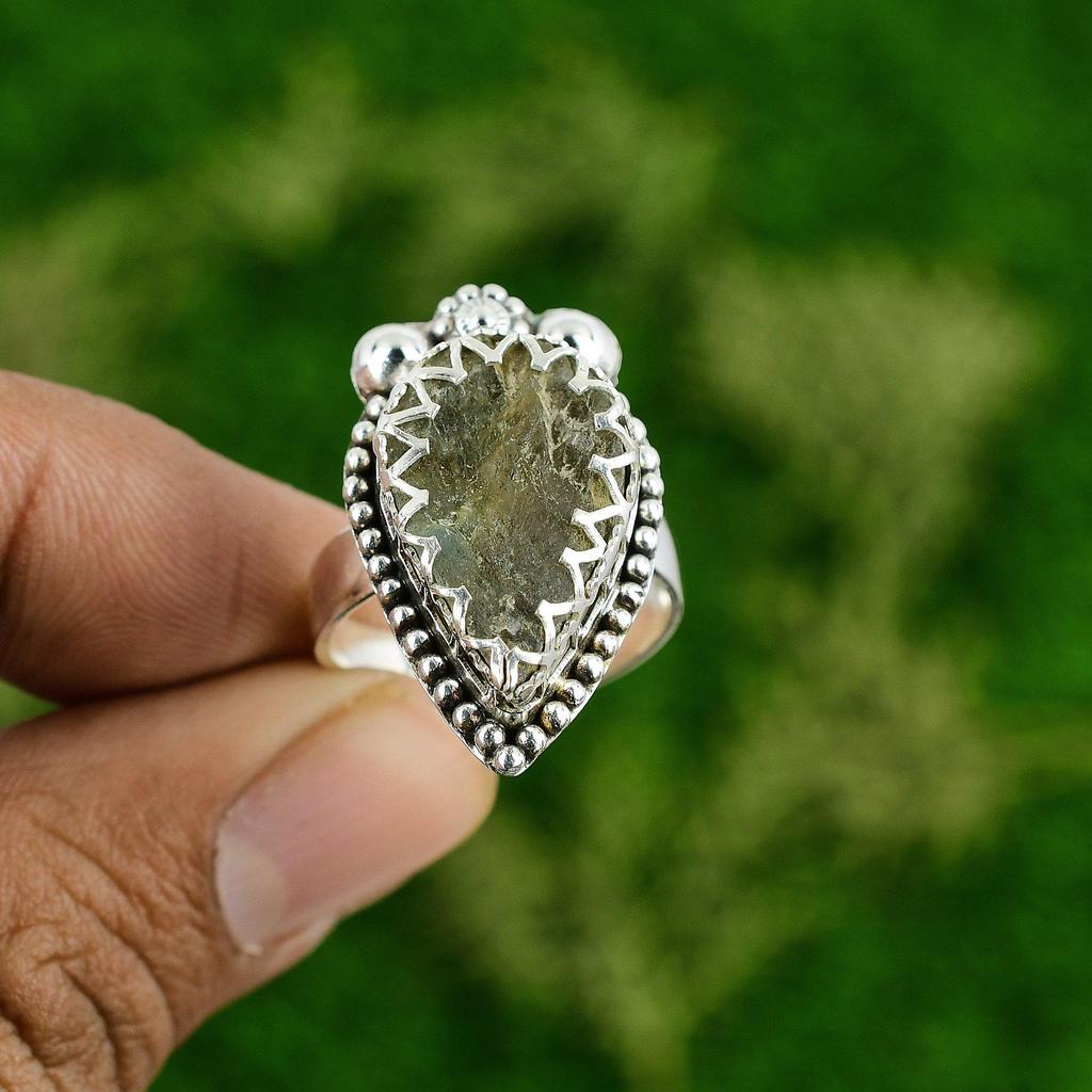 Third Eye Chakra Natural Labradorite Rough New Stackable Ring Jewelry 925 Silver