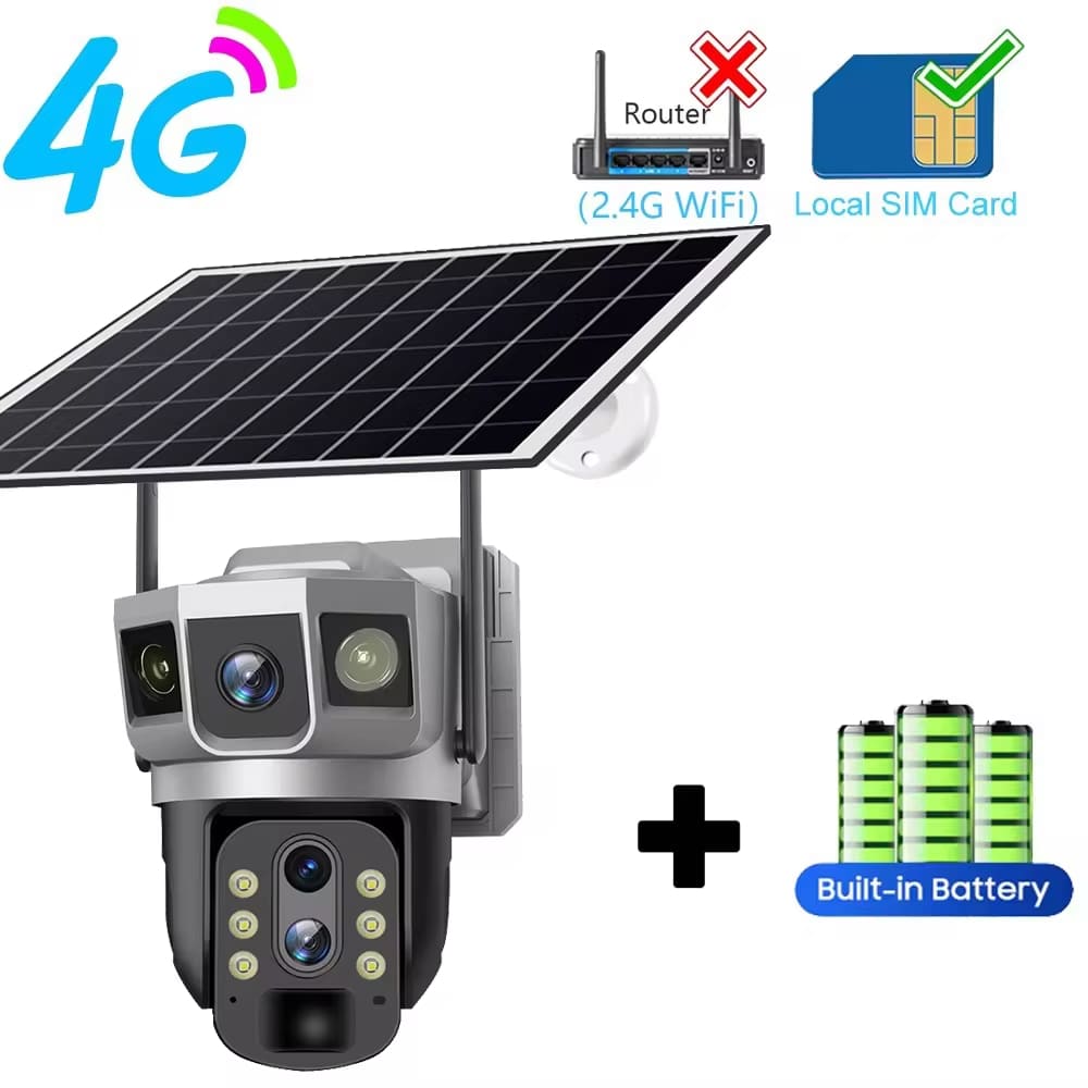 12MP 3 Lens 4G Solar Camera SIM Card Network 10X Zoom Smart Home Securiry Protection 6K Night Vision IP Video Surveillance CCTV Cameras