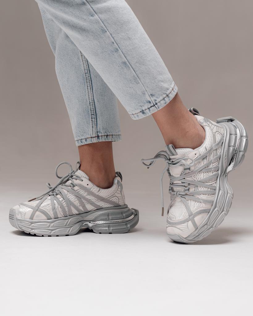 Кроссовки на платформе Allsy 19527 36 серо-молочные кожа текстиль