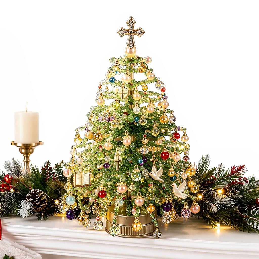 DIY Beaded Christmas Tree Craft Kit with Glow Lights Festive Holiday Bead Ornament Set