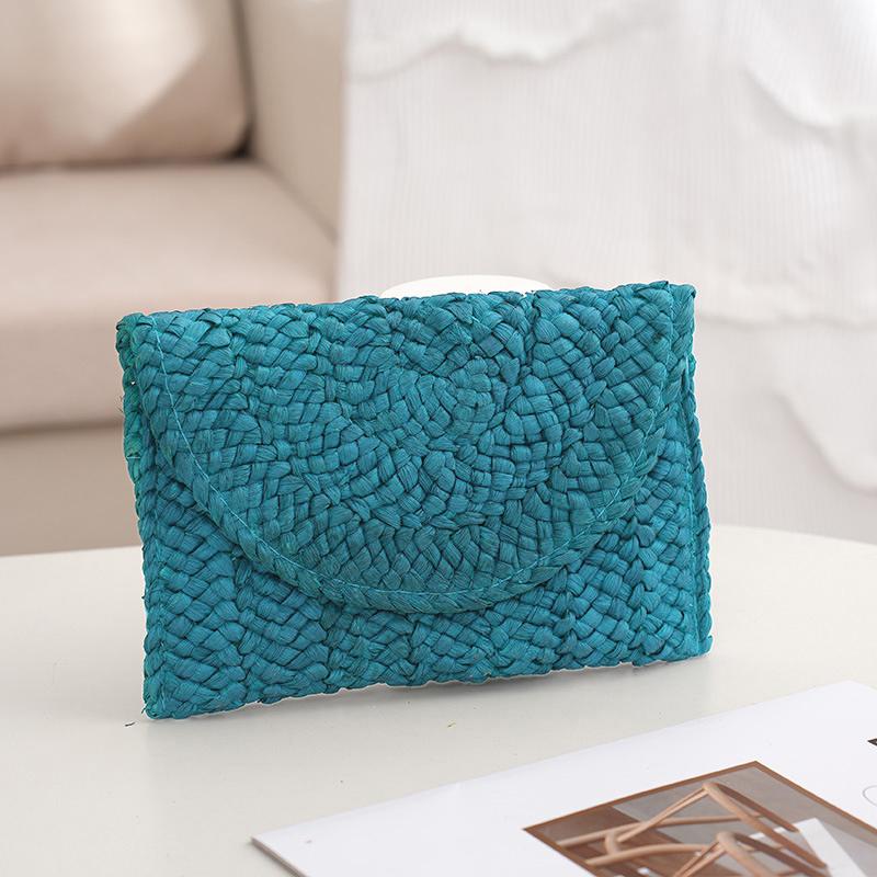 Модная пляжная сумка, женская летняя пляжная сумка-конверт, тканый клатч, однотонная, большая вместительная сумка для хранения, соломенная сумка из кукурузной шелухи