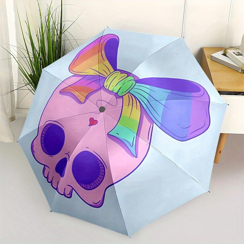 1pc Skull with Bow Automatic Open/close Folding Umbrella, Compact Portable Travel Umbrella, Durable Construction yy250809119