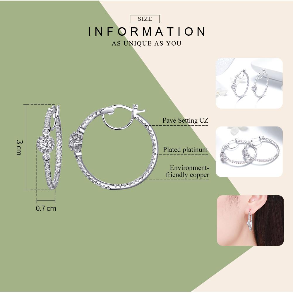 BAMOER New Arrival Silver Color Hyperbole Big Round Circle Clear CZ Cubic Zircon Stud Earrings for Women Jewelry YIE137