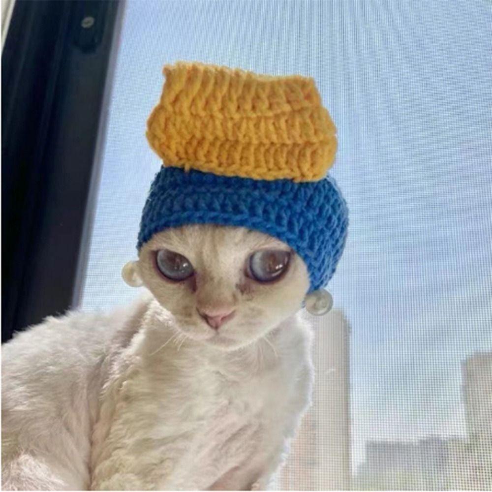 Cute Winter Warm Handmade Elastic Cat Hat Frog Hat for Party Photo Props Pet Cap