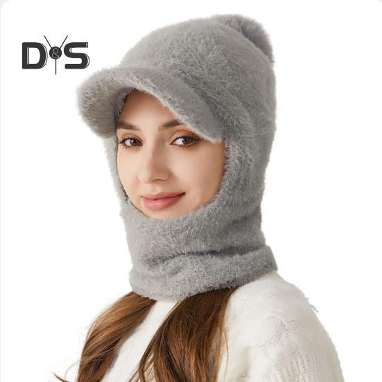 Зимняя велосипедная шапка со встроенным защитным экраном для лица и утеплителем для шеи с короткими полями, ветрозащитный толстый плюшевый шарф с полной защитой для улицы, головной убор для холодной погоды