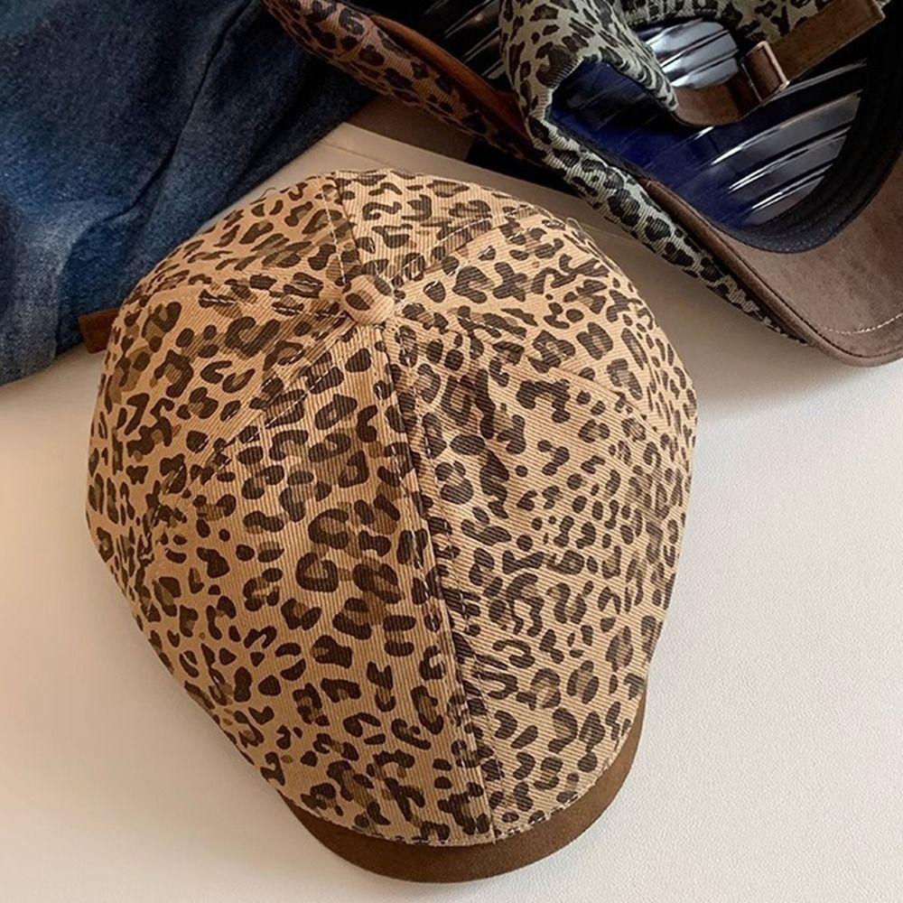 Flat Leopard Print Beret Y2k Painter Cap Fashion Leopard Newsboy Cap Streetwear
