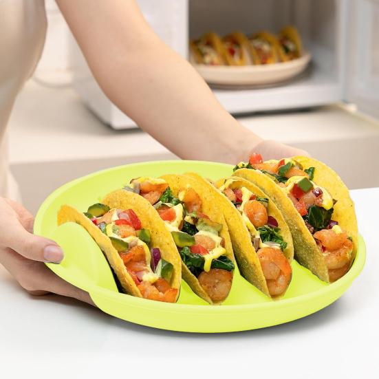 Silicone Taco Holder Plates Large Capacity Taco Rack with Dividers BPA-Free Non-Slip Tortilla Plate Stands Taco Serving Tray