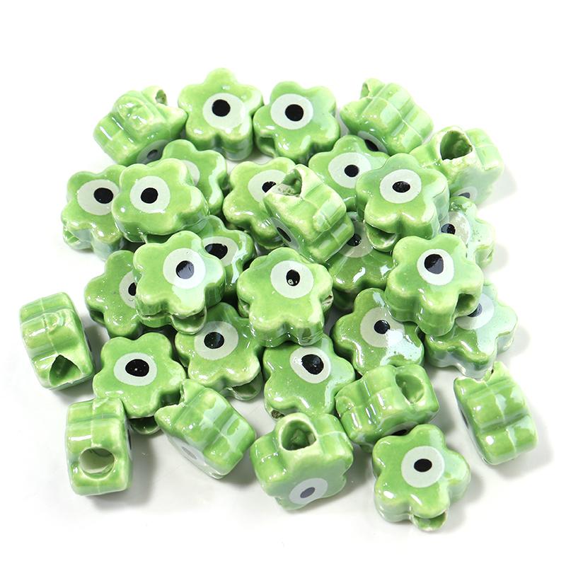 10Pcs/Lot 10mm Ceramic Beads Colorful Flower Shaped Evil Eye Large Hole Loose Beads For Bracelet Necklace Diy Jewelry Making