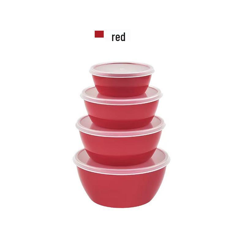 Four-Piece Fresh-Keeping Bowl Set with Lids - Round Storage for Fruits & Vegetables, Ideal for Picnics