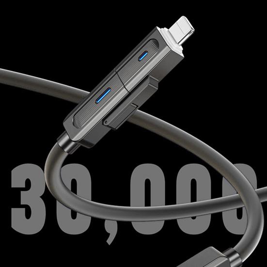100 см 4-в-1 зарядный кабель USB Type-C 8-контактный 100 Вт 480 Мбит/с для быстрой зарядки мобильного телефона, планшета, силиконовый кабель для передачи данных