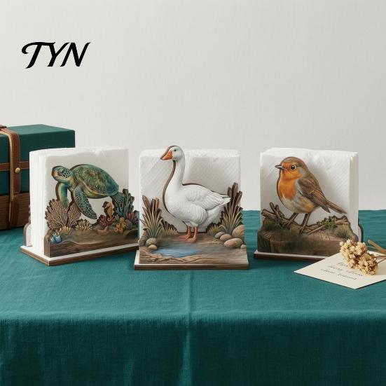 Декоративная подставка для салфеток для столовой, деревенский деревянный держатель, с рисунком осьминога/птицы/гуся/черепахи/черного медведя/слона, компактный, современный, из дерева