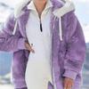 Women Autumn and Winter Loose Plush Zipper Hooded Jacket Coat