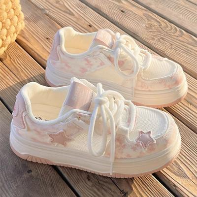 Звездная сетка дышащие толстоподошвенные белые туфли женские лето новые нишевые универсальные милые повседневные спортивные туфли