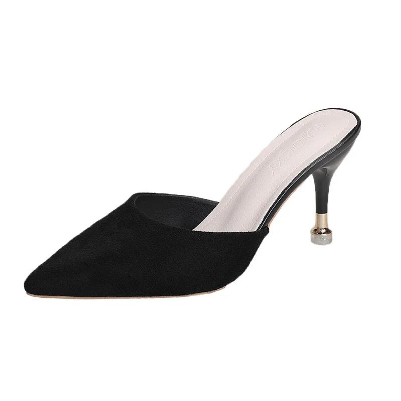 Fashion Shoes for Women Fashion Closed Toe Slingbacks Women's Slippers Spring Pointed Toe Shallow Solid Stilettos or Thin Heels Slippers