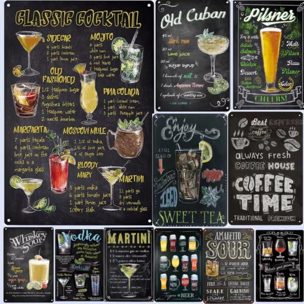 Vintage Cocktail Metal Martini Retro Signs Plaques Plate Poster Popular Bar Club Wall Decorative Room Stickers Decor