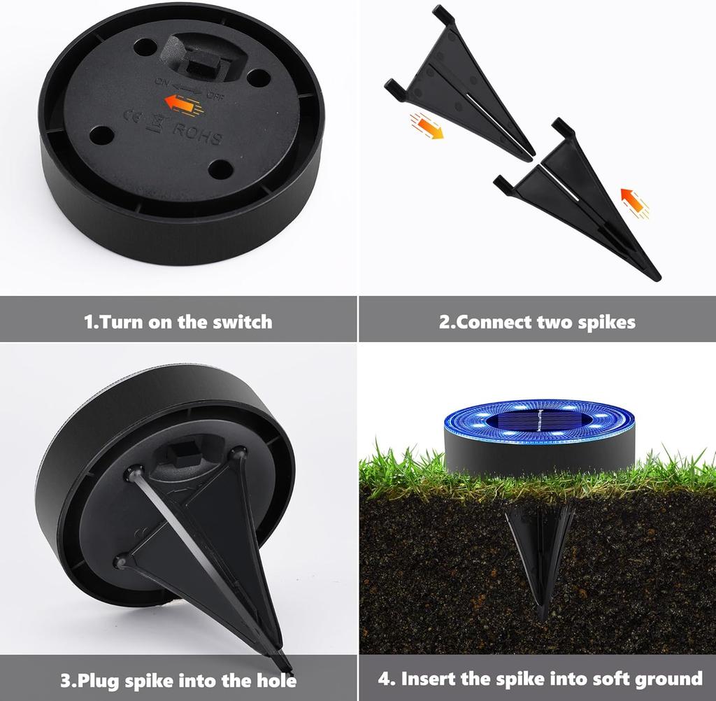 Siatom Modern Solar Ground Lights 16 Pack 8 LED IP68 Waterproof Touch Control In-Ground Landscape Lighting for Outdoor Use