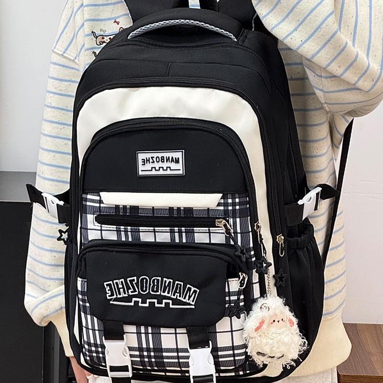 Schoolbag wholesale 1011 large capacity student schoolbag plaid contrasting color college style multi-layer backpack short trip backpack female