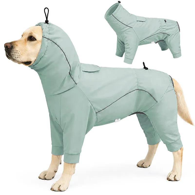 Raincoat for small and medium dogs, one-piece on four paws, fully waterproof, with reflective stripes and a leash hole