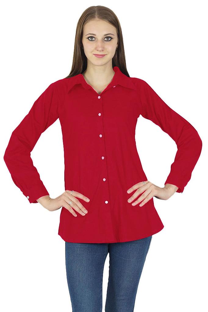 Top Cotton Shirt Long Sleeve Solid Short Kurta Women Clothing