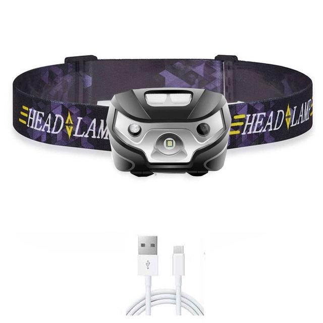 Мощный налобный фонарь 10000 лм, аккумуляторная светодиодная фара, датчик движения тела, фонарик, фонарик для кемпинга, лампа с USB