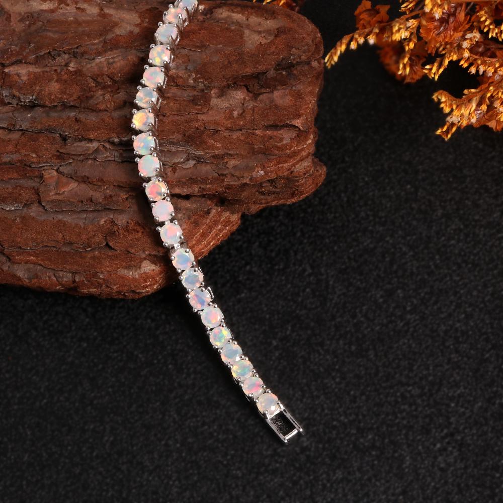 Великолепный насыщенный цвет, натуральный опал, круглый браслет с драгоценными камнями 4,0 мм, серебро S925, изысканные ювелирные изделия, женская одежда для юбилеев, помолвок и банкетов