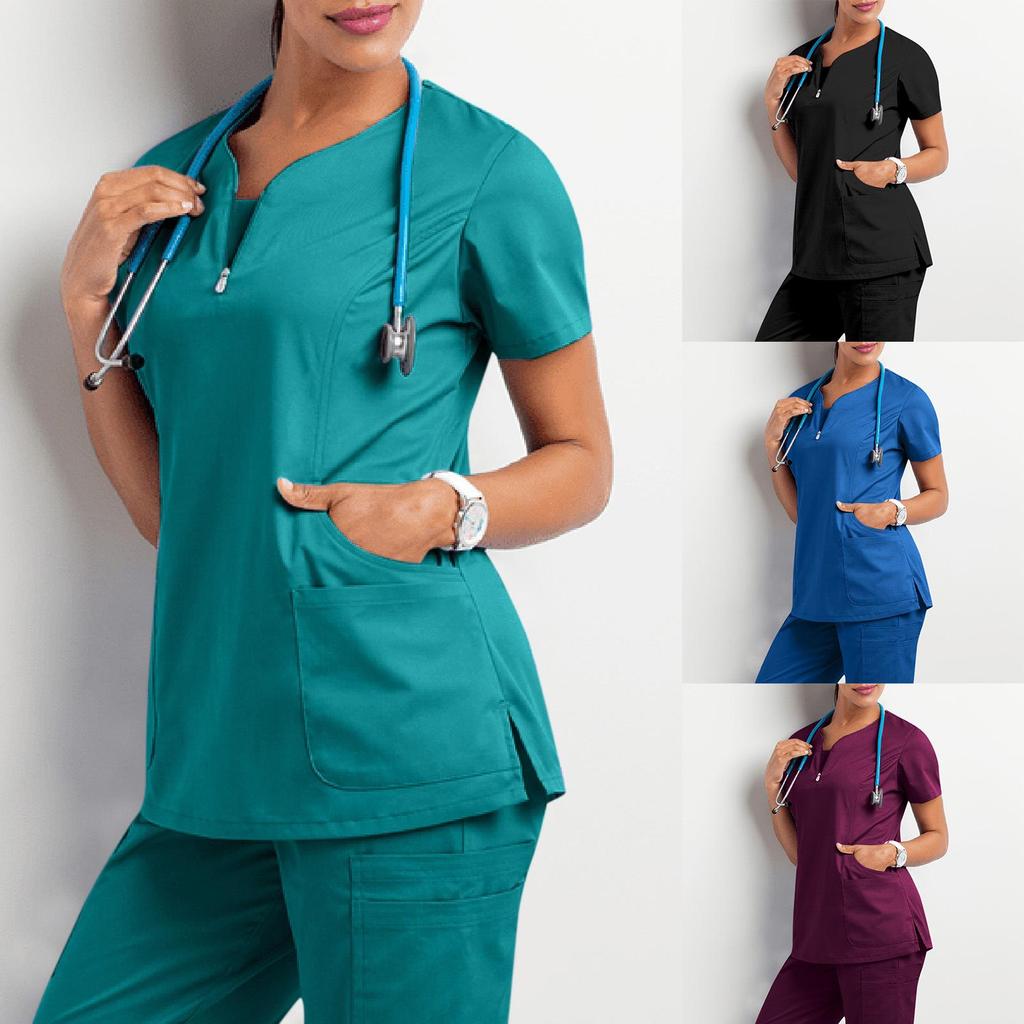 Women's Short Sleeve Scrub Top - Nurse/Surgeon Workwear T-Shirt Gown