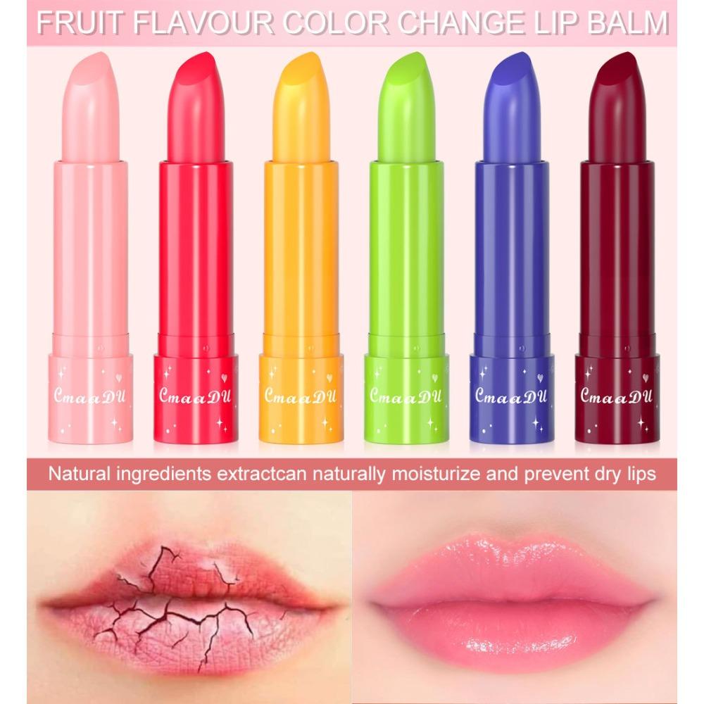 CmaaDu: 6 упаковок меняющей цвет губной помады с фруктовым вкусом, которая не размазывается и не выцветает.