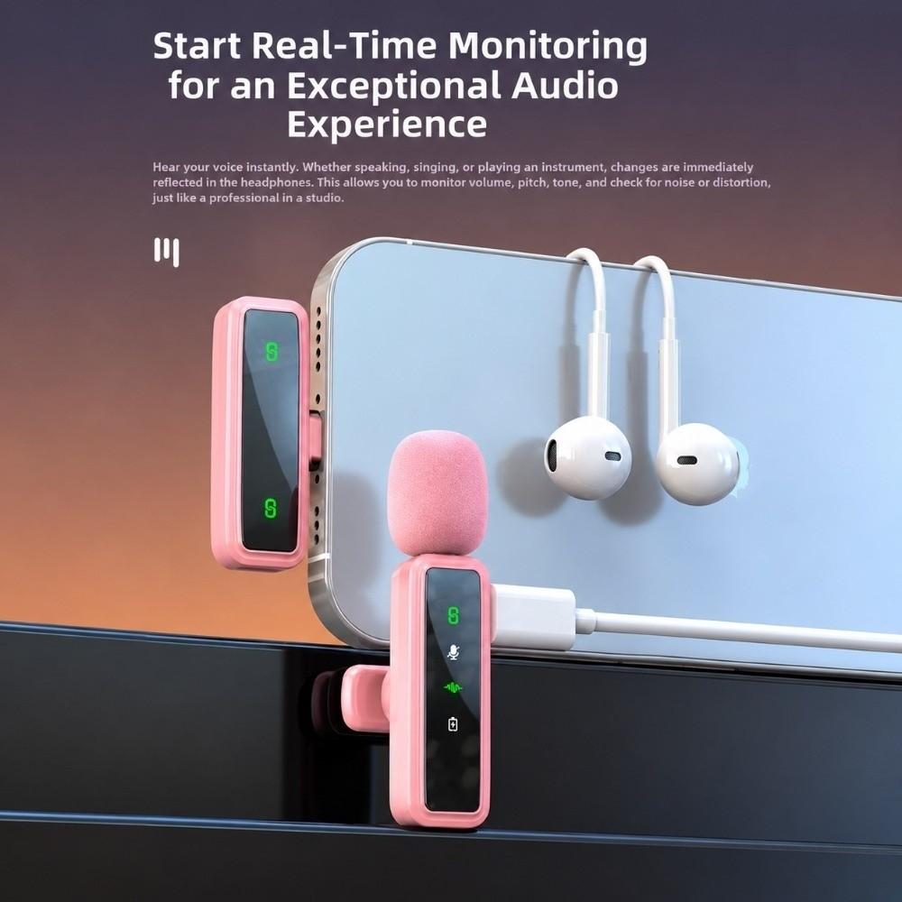 Pink Wireless Lavalier Microphone Compact Mini Clip Mic Laptops Lapel Mic Video Production