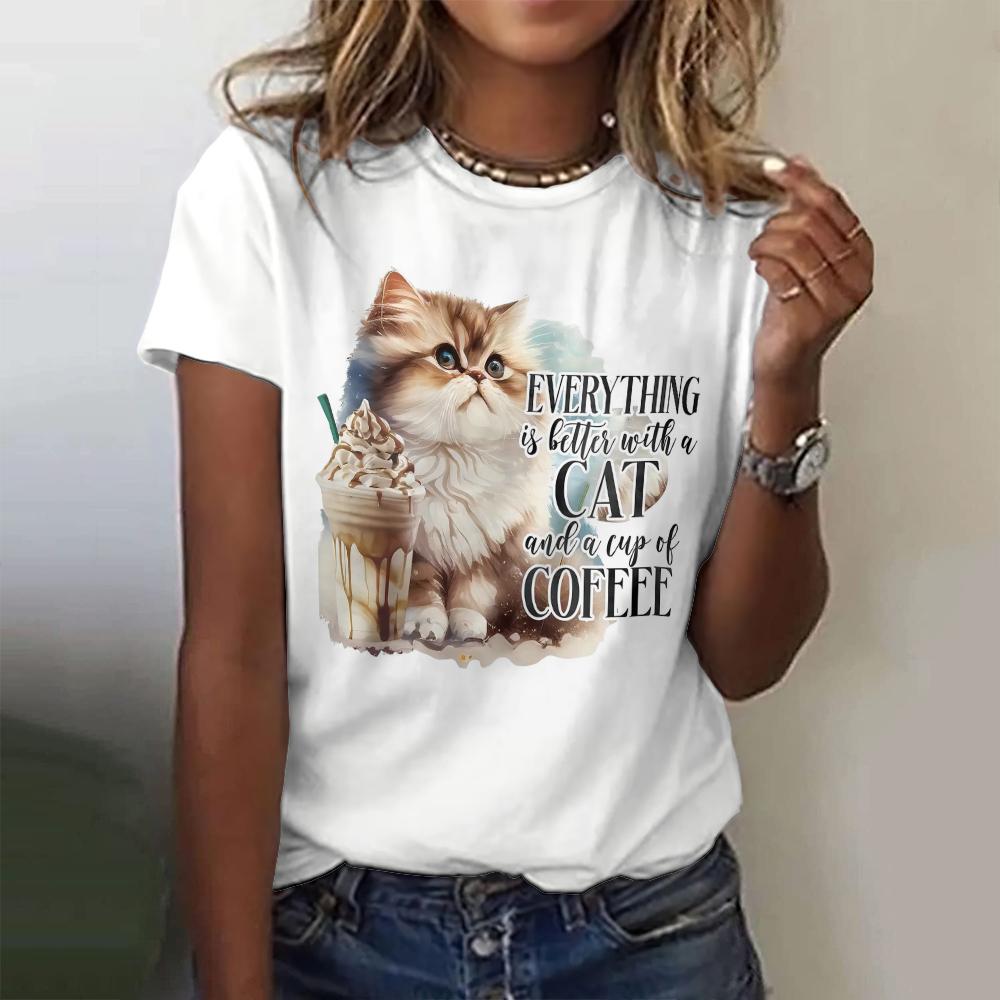 Women's T Shirt Cute Cat Pattern Print Summer Short Sleeve 3d T-Shirt Casual Streetwear Fashion Oversized Male Clothing Pullover
